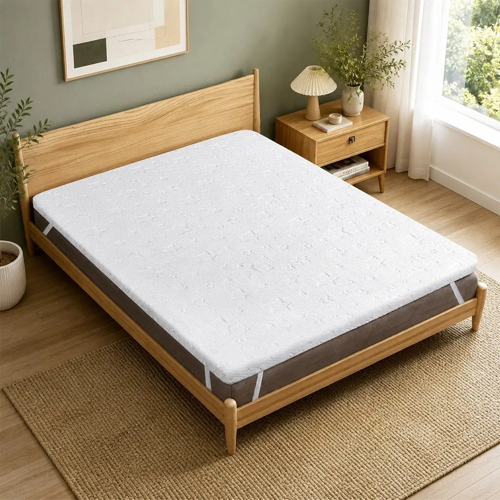 Memory Foam Mattress Topper White King Single 5cm Dual Layer Cooling Gel Bamboo