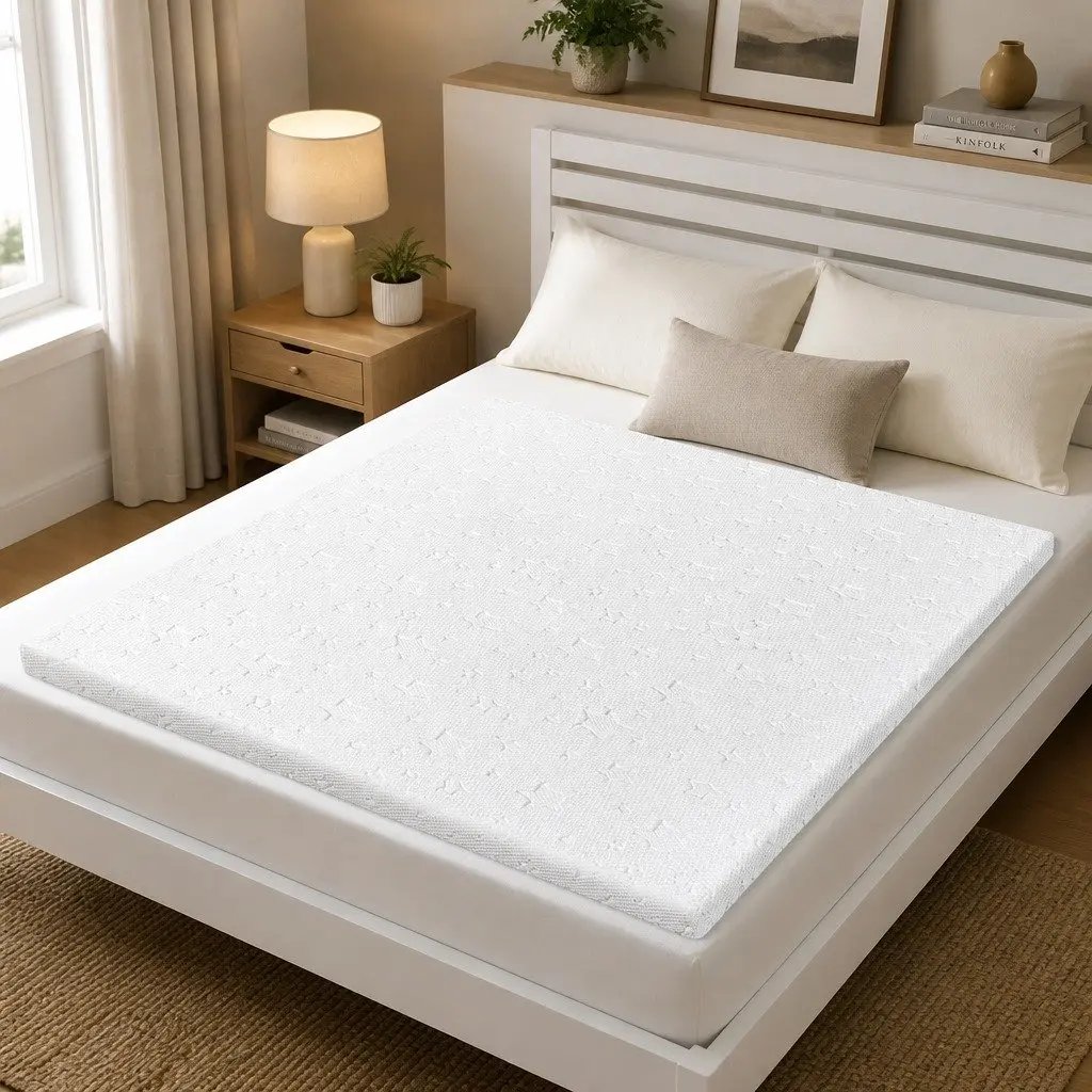 Memory Foam Mattress Topper White King Single 5cm Dual Layer Cooling Gel Bamboo