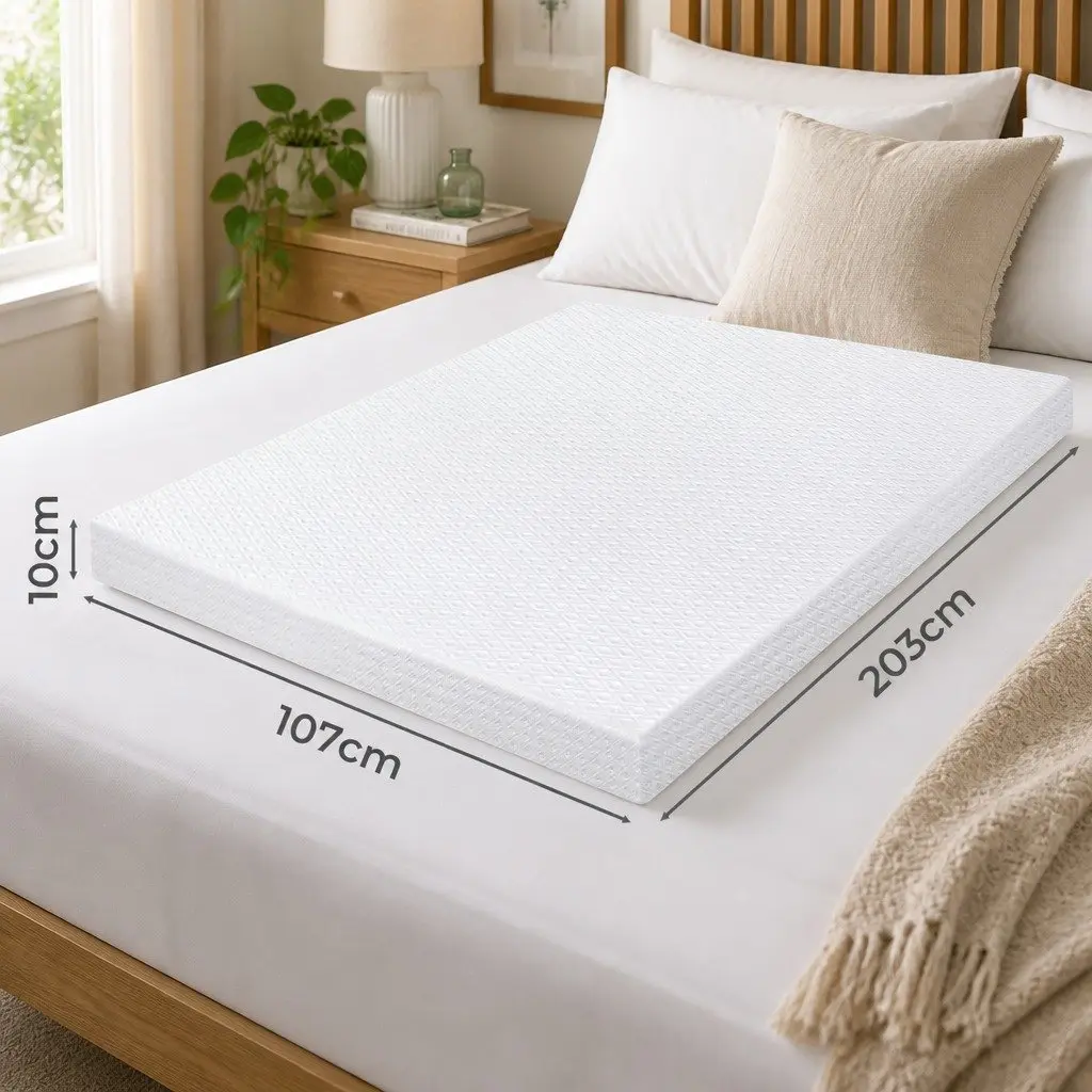 Memory Foam Mattress Topper White 10cm Dual-Layer Gel Cooling Pressure Relief