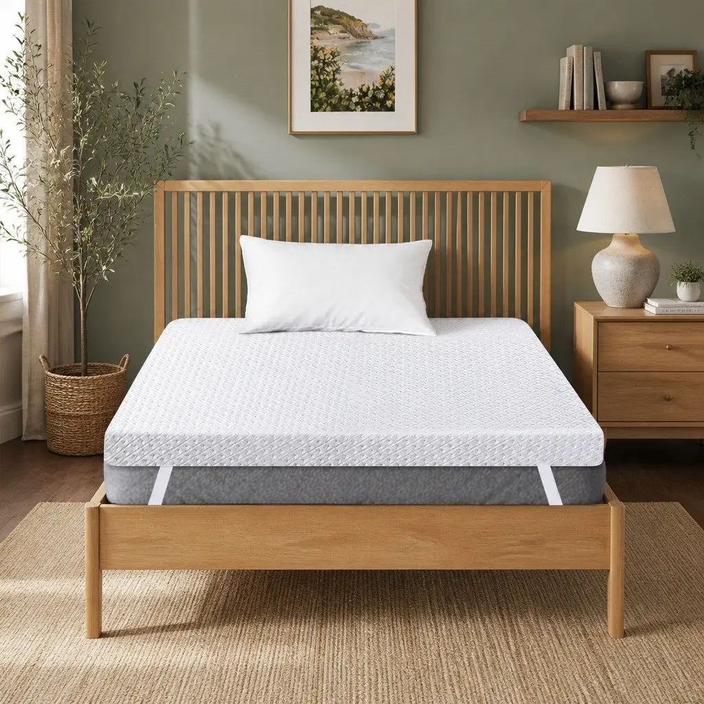 Memory Foam Mattress Topper White 10cm Dual-Layer Gel Cooling Pressure Relief