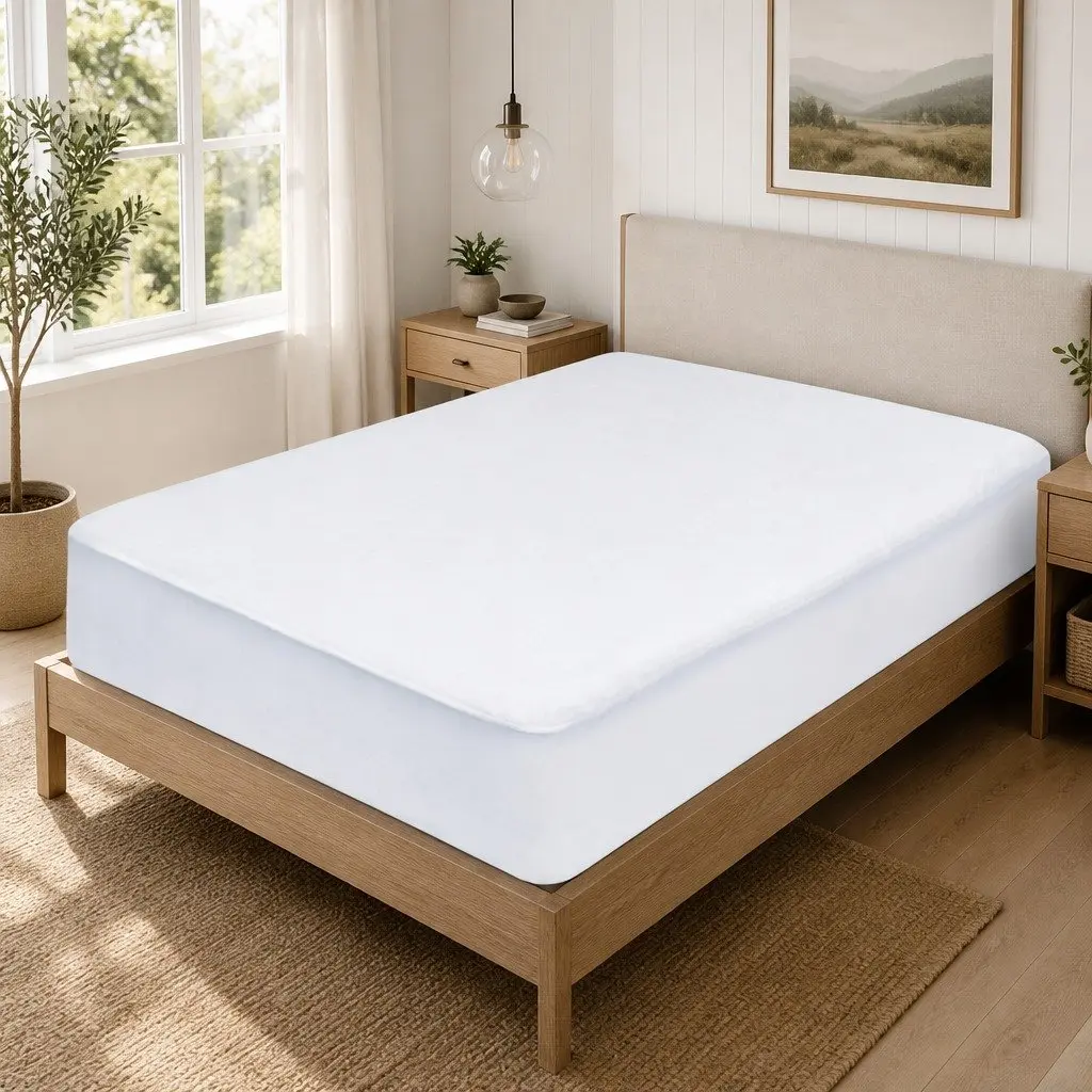 Mattress Protector White Double Size Water Resistant Bamboo Fabric