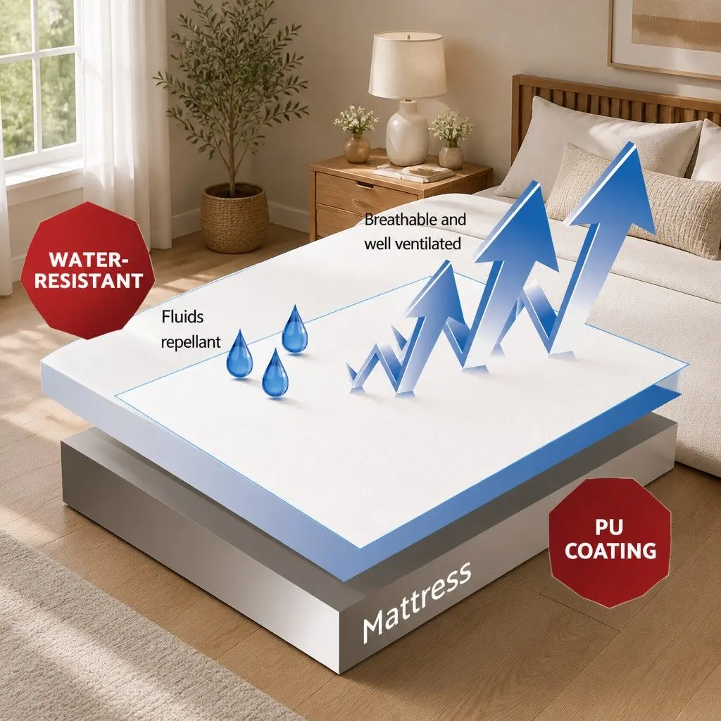 Bamboo Fabric Queen Mattress Protector Water-Resistant Dust Mite and Bacteria Barrier 203x152x35cm