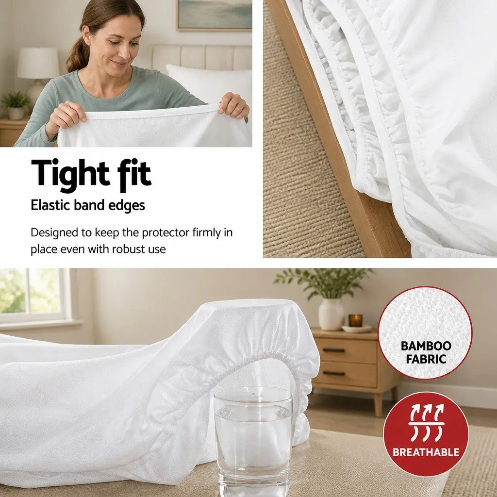 Bamboo Fabric Queen Mattress Protector Water-Resistant Dust Mite and Bacteria Barrier 203x152x35cm