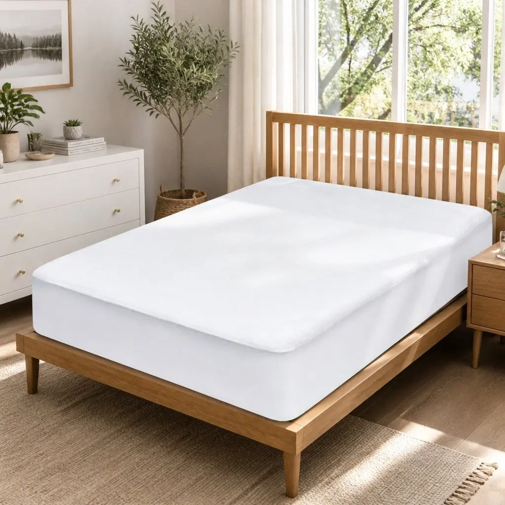 Single Mattress Protector White Bamboo Fabric Waterproof Fitted Deep 35cm