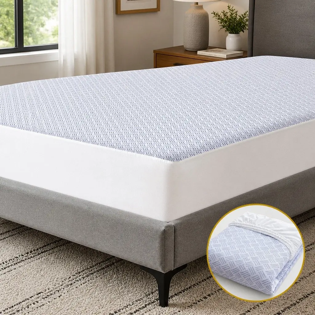 Cooling Mattress Protector Blue King Single Waterproof Deep Pocket Fitted Skirt