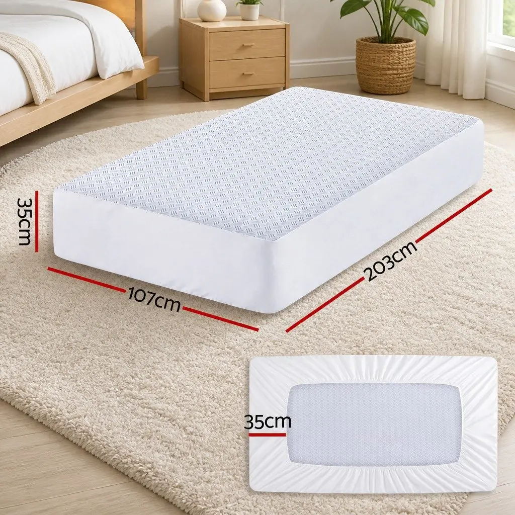 Cooling Mattress Protector Blue King Single Waterproof Deep Pocket Fitted Skirt
