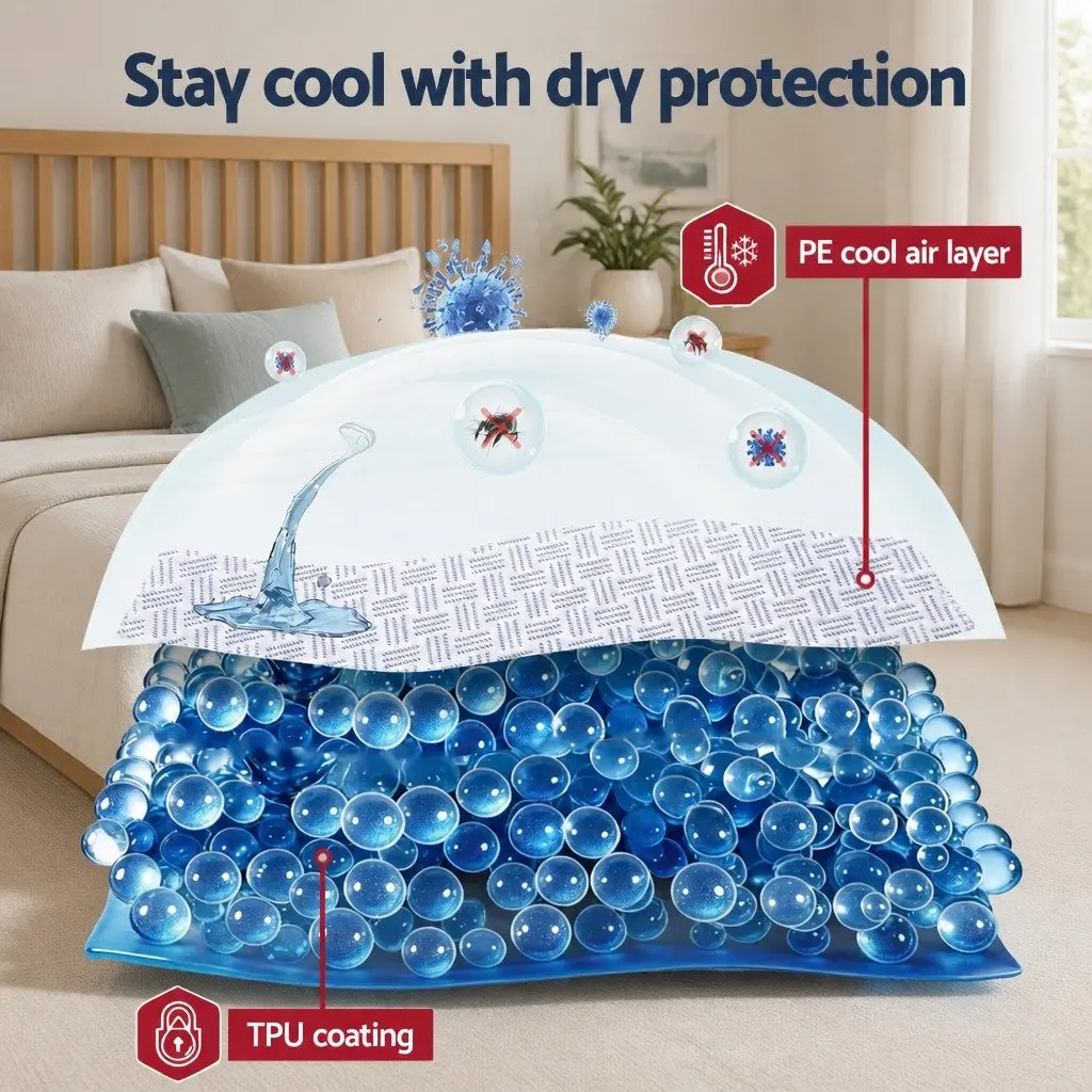 Cooling Mattress Protector Blue King Single Waterproof Deep Pocket Fitted Skirt