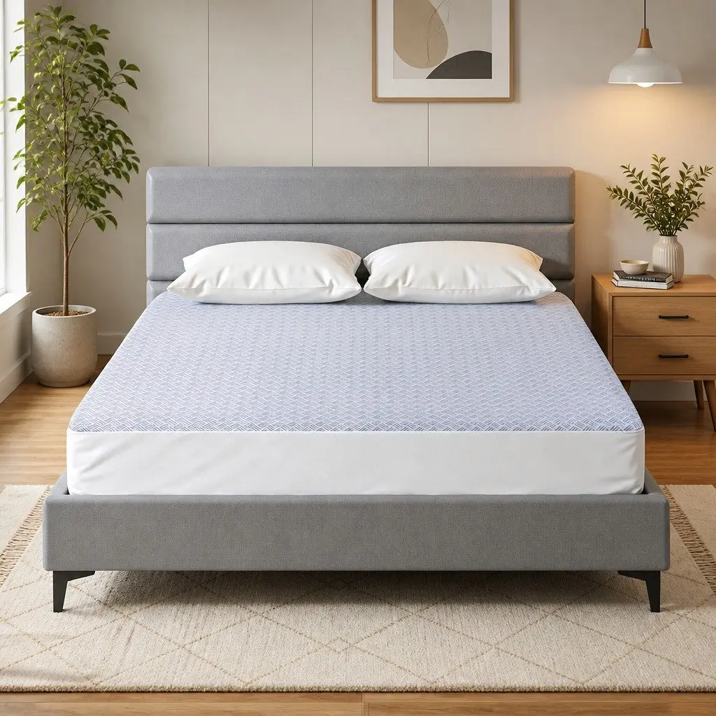 Cooling Mattress Protector Blue Double Size Waterproof Deep Pocket Fitted Cover