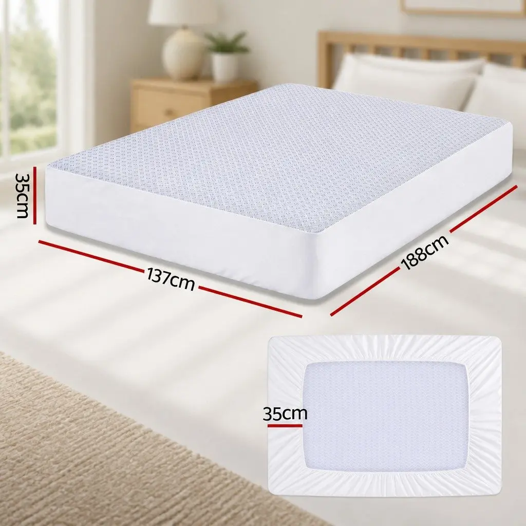 Cooling Mattress Protector Blue Double Size Waterproof Deep Pocket Fitted Cover