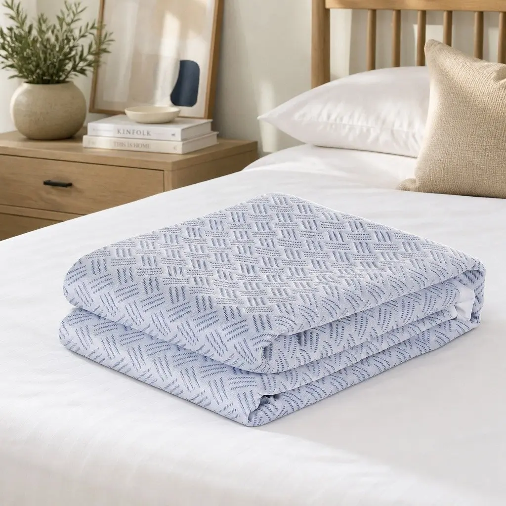 Cooling Mattress Protector Blue Double Size Waterproof Deep Pocket Fitted Cover