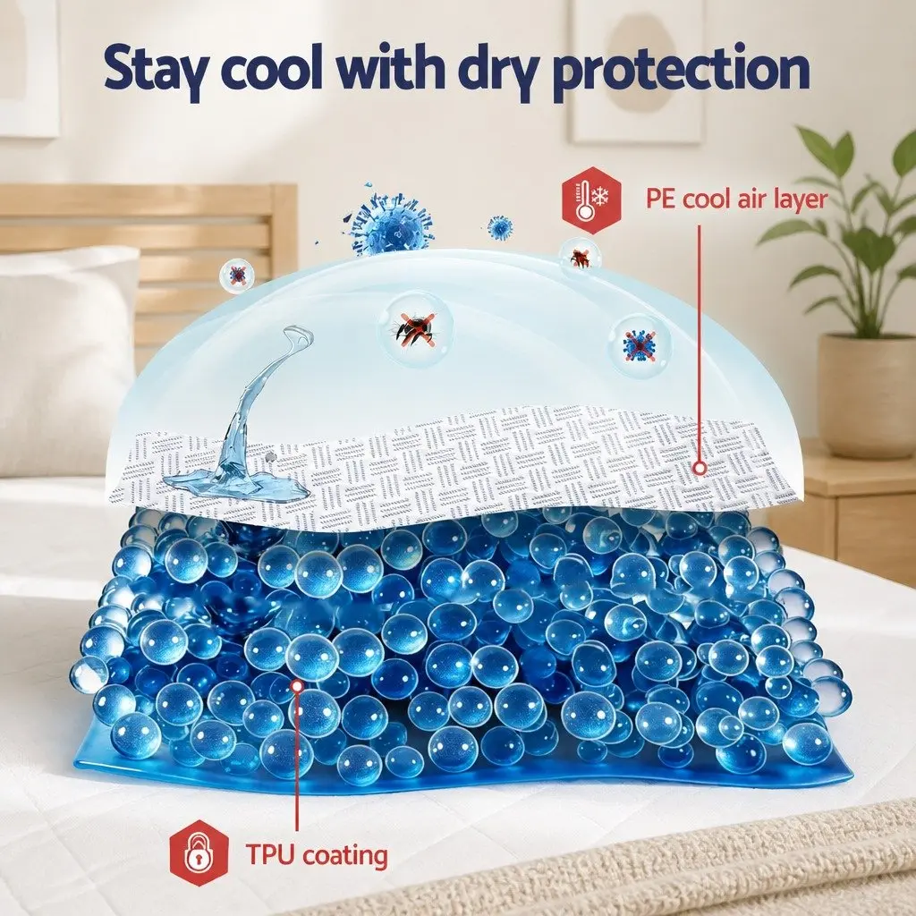 Cooling Mattress Protector Blue Double Size Waterproof Deep Pocket Fitted Cover