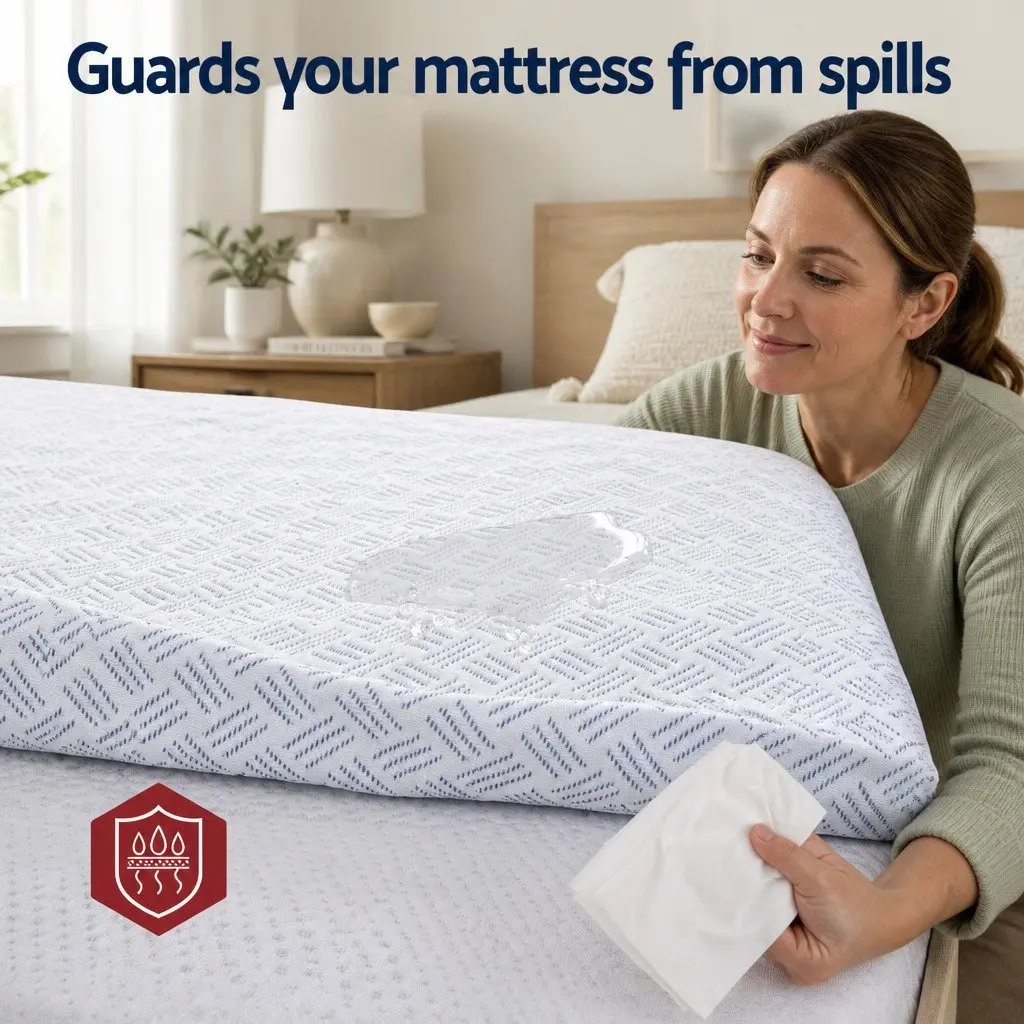 Cooling Mattress Protector Blue Double Size Waterproof Deep Pocket Fitted Cover