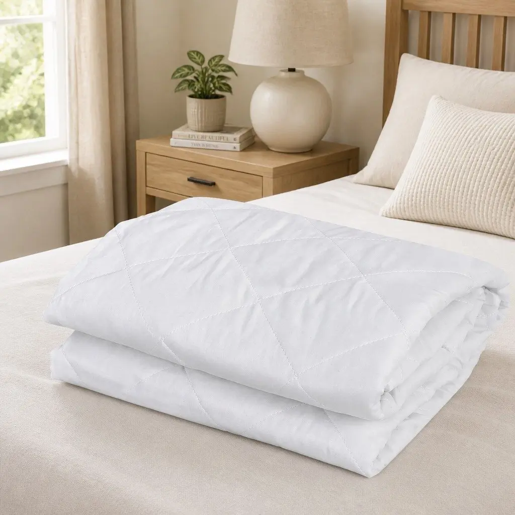 Mattress Protector Waterproof Double White Quilted Cotton Top 40cm Fitted Skirt