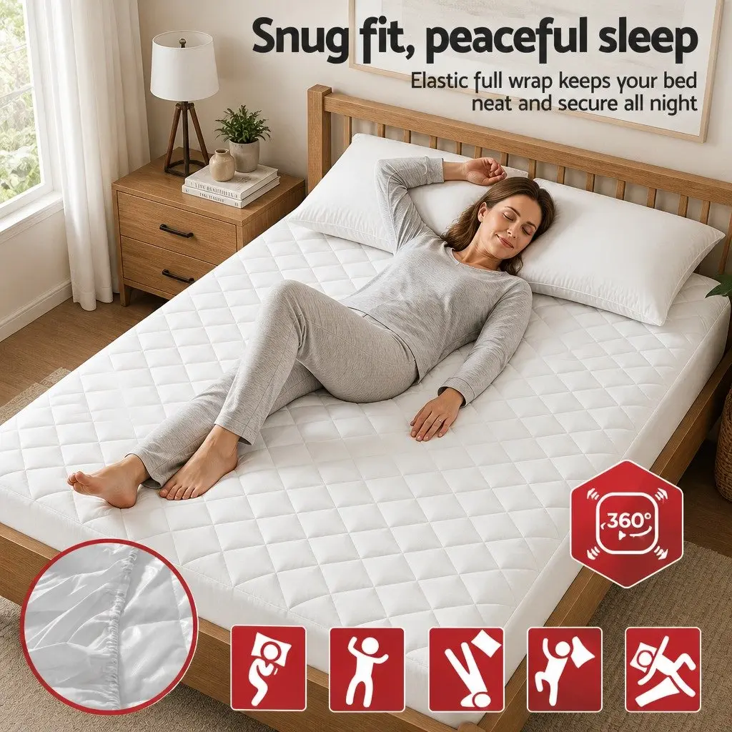Mattress Protector Waterproof Double White Quilted Cotton Top 40cm Fitted Skirt