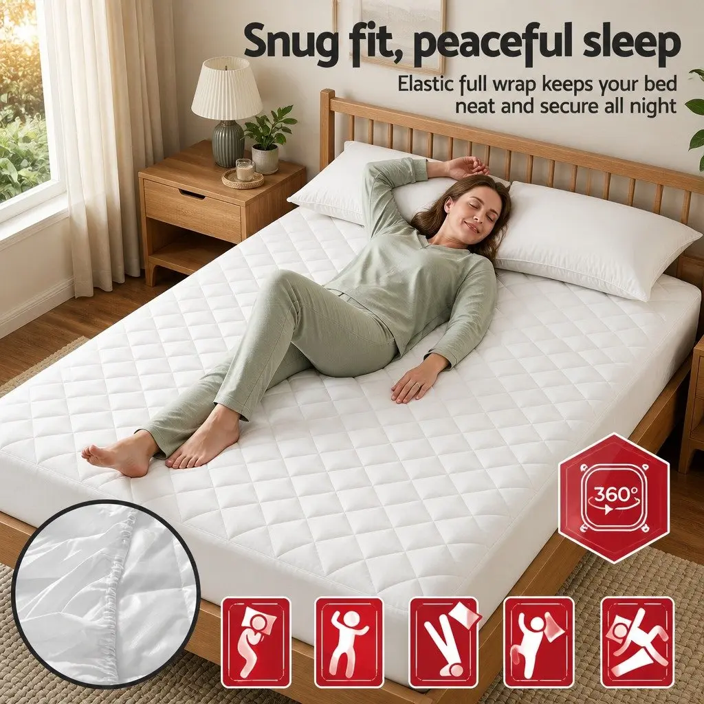 Waterproof Mattress Protector White King Quilted Cotton Cover 40cm Deep Skirt