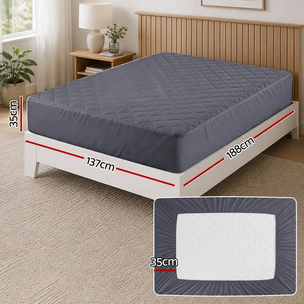 Mattress Protector Grey Double Bed Microfiber Water-Resistant 360° Elastic Fitted