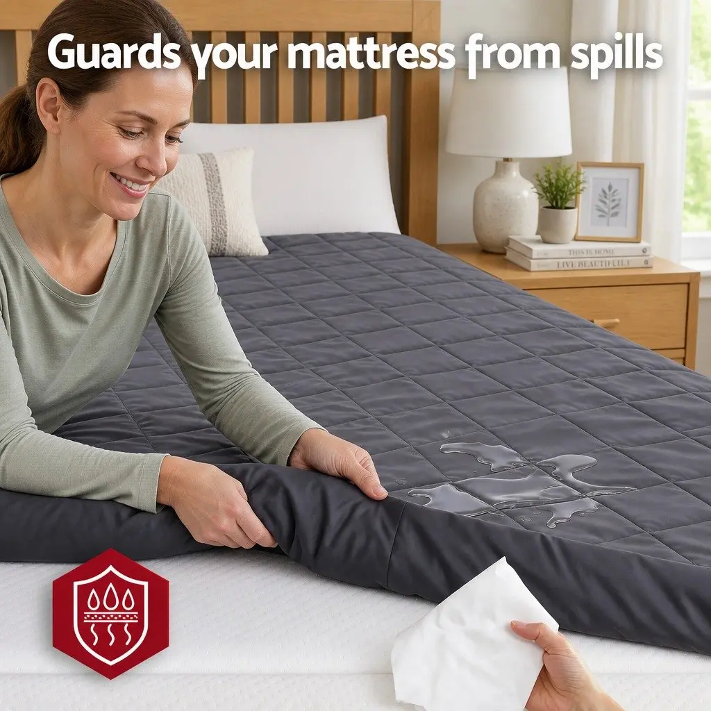 Mattress Protector Grey Double Bed Microfiber Water-Resistant 360° Elastic Fitted