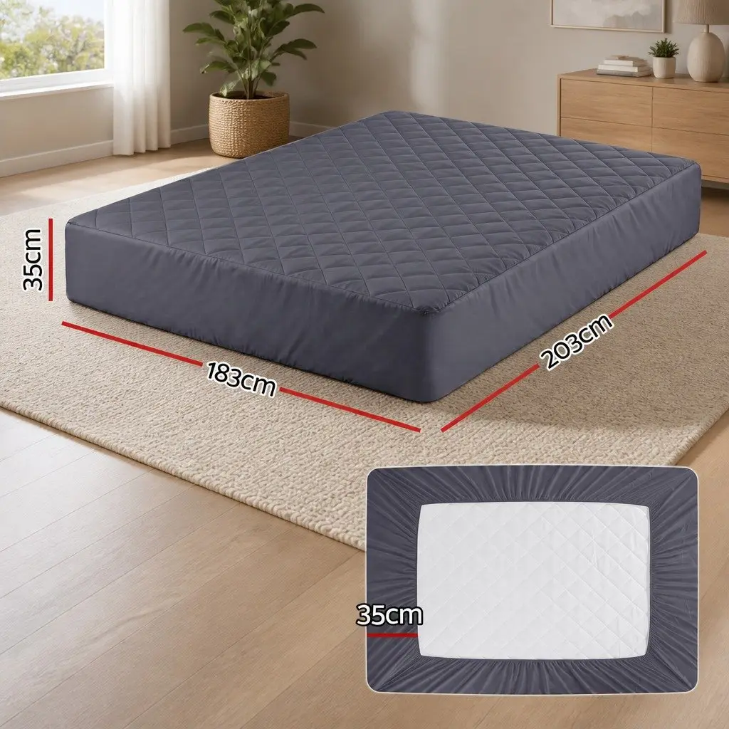 Mattress Protector Grey King Waterproof Microfiber Quilted 360° Elastic Fitted Skirt