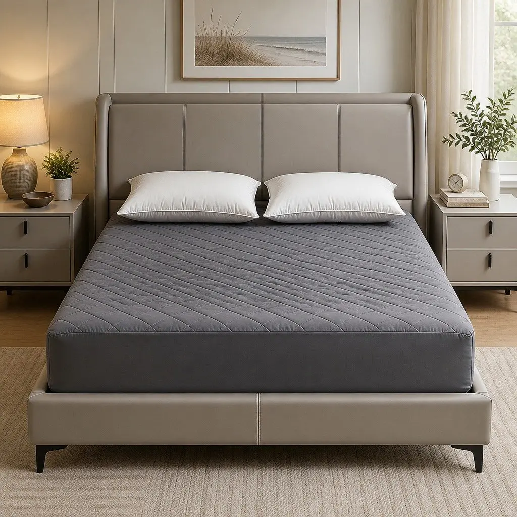Microfiber Mattress Protector Grey Queen Size 360° Elastic Fitted Skirt Washable
