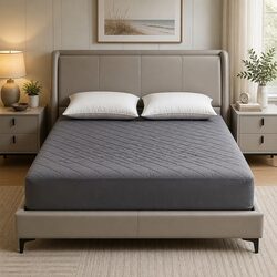 Microfiber Mattress Protector 360° Elastic Fitted Skirt Queen Size Grey Washable