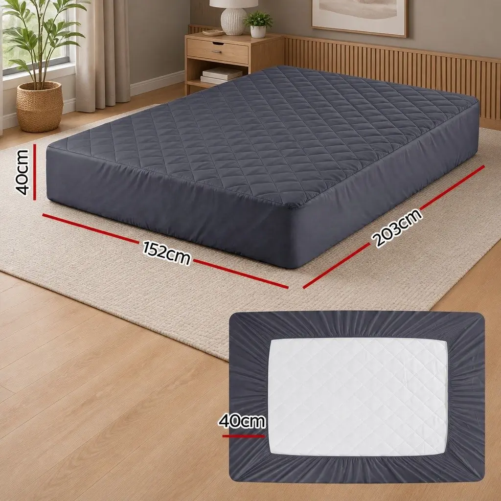 Microfiber Mattress Protector Grey Queen Size 360° Elastic Fitted Skirt Washable