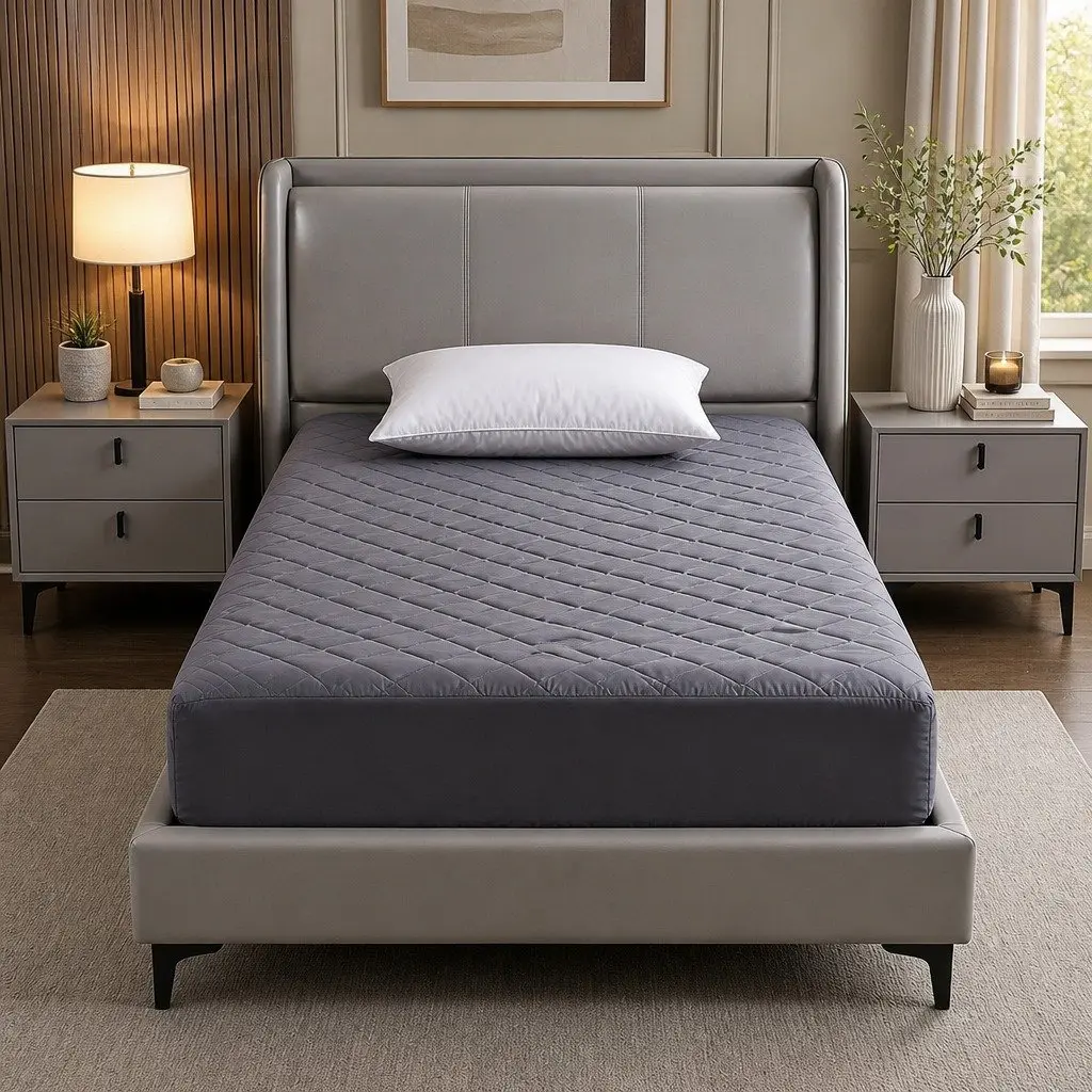 Single Mattress Protector Grey 35cm Deep Pocket Water-Resistant Fitted Elastic Skirt