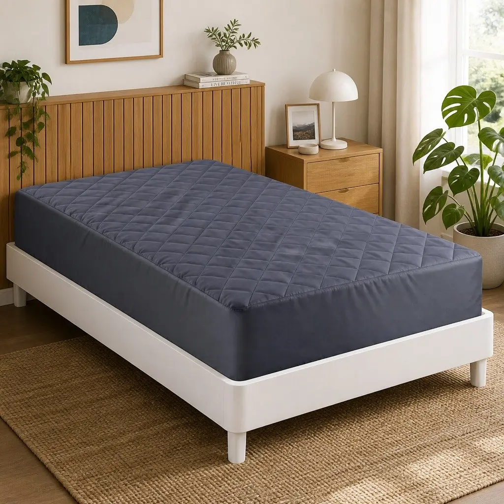 Single Mattress Protector Grey 35cm Deep Pocket Water-Resistant Fitted Elastic Skirt
