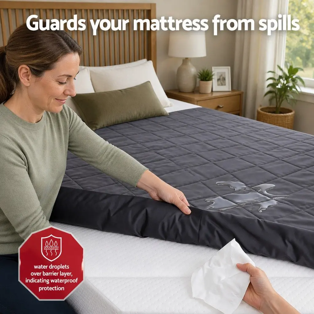 Single Mattress Protector Grey 35cm Deep Pocket Water-Resistant Fitted Elastic Skirt