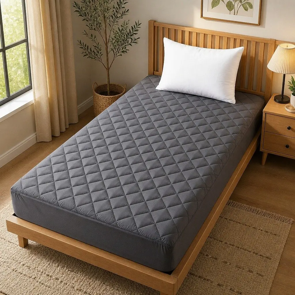 Single Mattress Protector Grey 35cm Deep Pocket Water-Resistant Fitted Elastic Skirt
