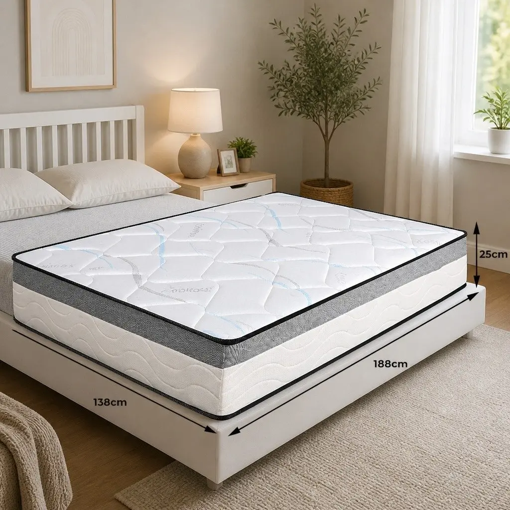 Double Pocket Spring Mattress White 25cm Thick Medium Firm Support Independent