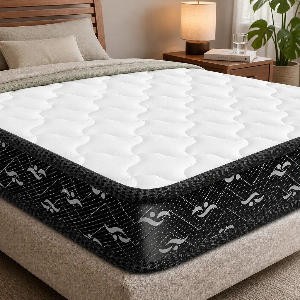King Spring Mattress White and Black 16cm Thick Bonnell Coils Medium Soft Firmness Hypoallergenic Support