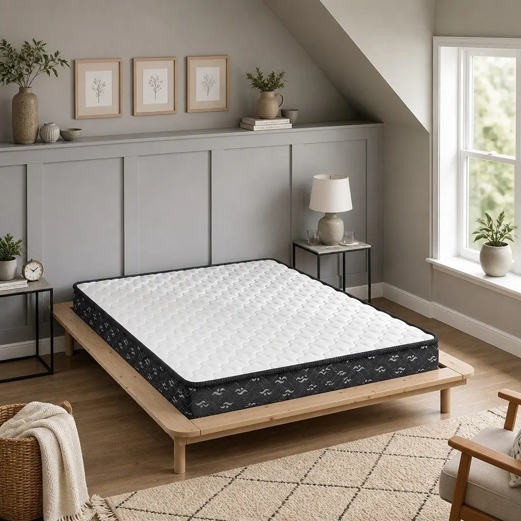 Queen Size Spring Mattress White and Black 203x153cm Bonnell Core Medium Soft Support