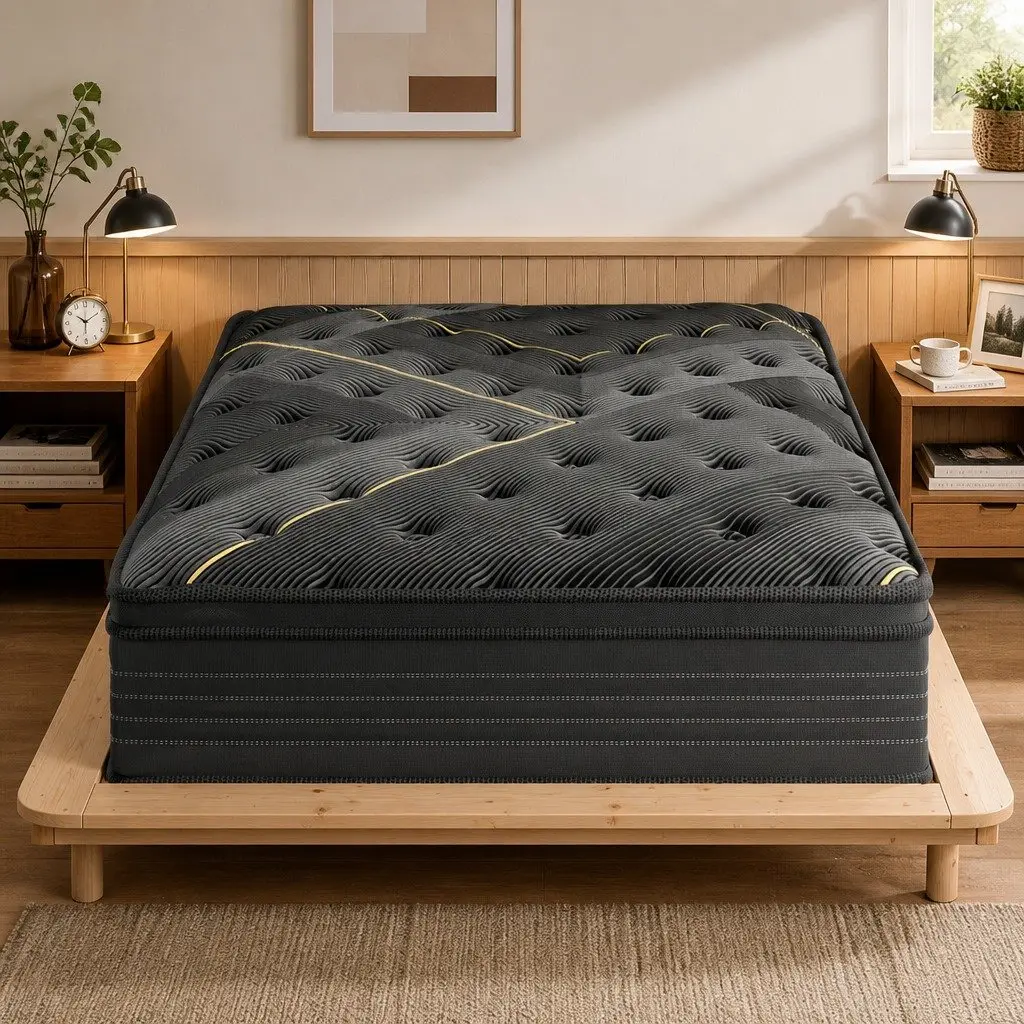 Spring Mattress Black Double Bed Bamboo Charcoal Euro Top Pocket Coil Support