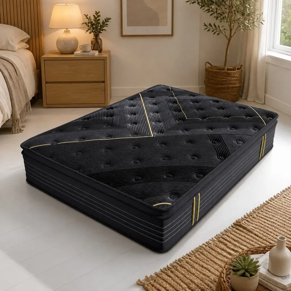 Spring Mattress Black Single Bamboo Charcoal Pocket Coil Euro Top Comfort