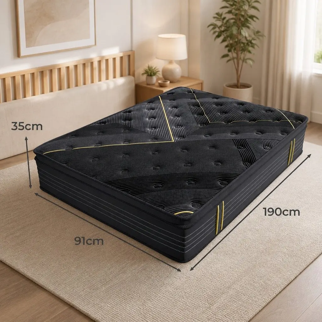 Spring Mattress Black Single Bamboo Charcoal Pocket Coil Euro Top Comfort