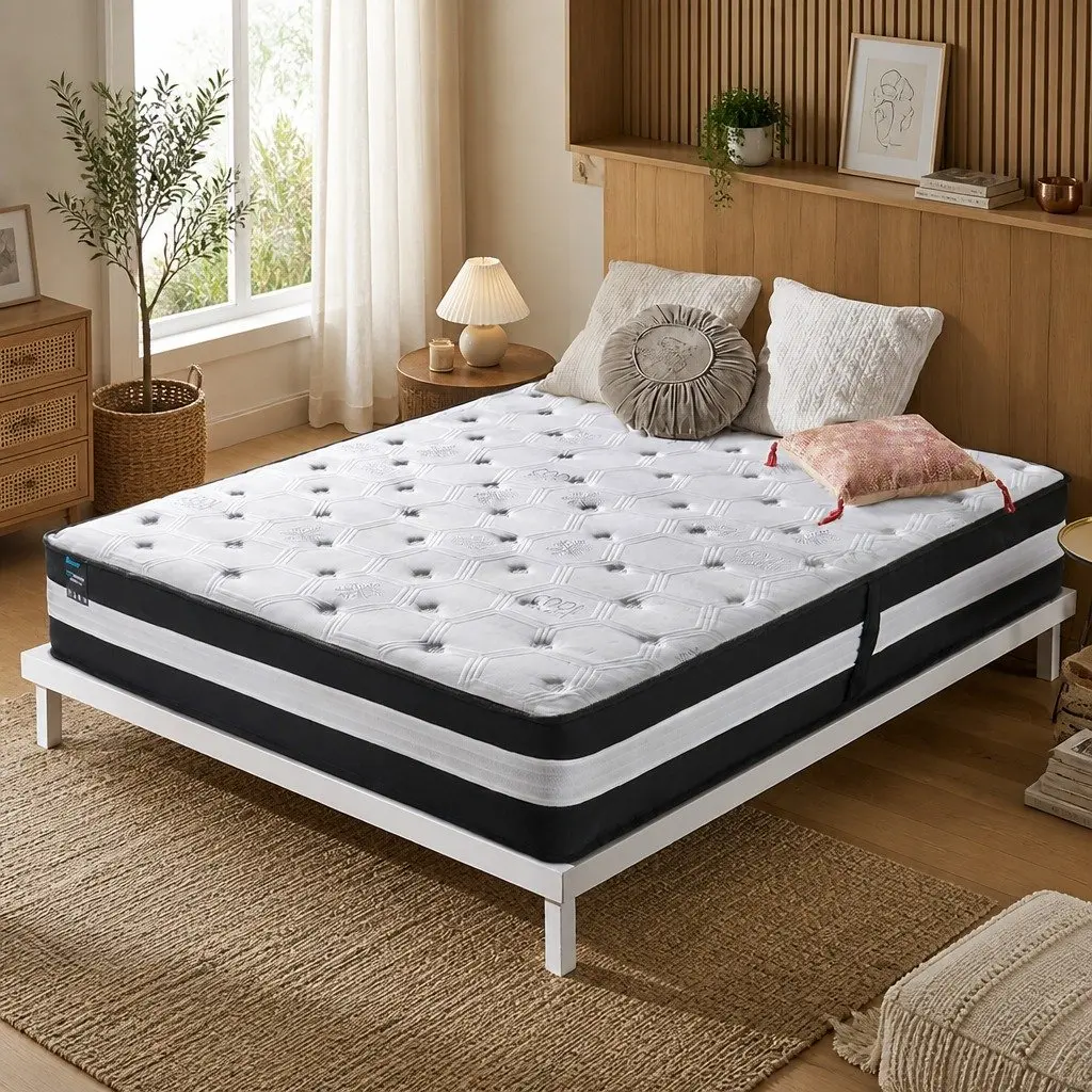 King Single Mattress Black 25cm 5 Zone Pocket Spring Medium Firm Cooling Sleep