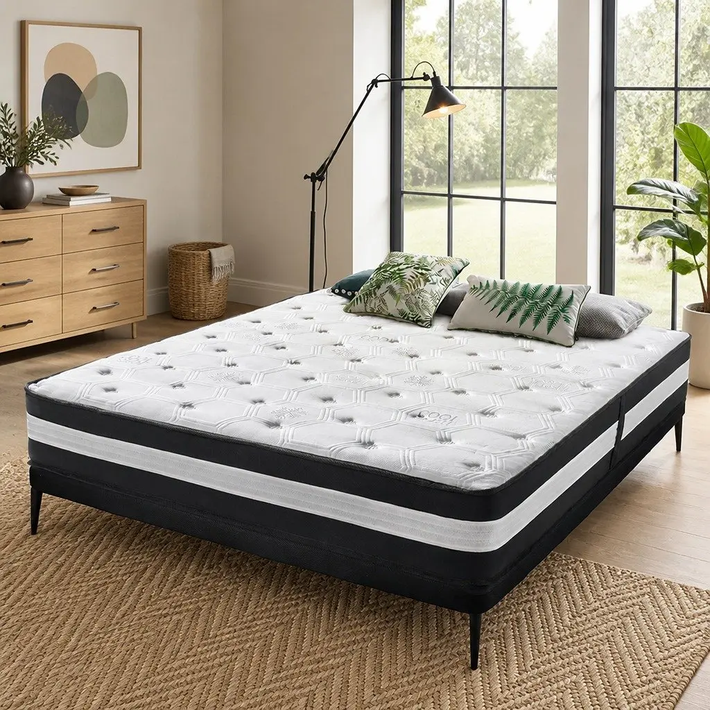 King Single Mattress Black 25cm 5 Zone Pocket Spring Medium Firm Cooling Sleep