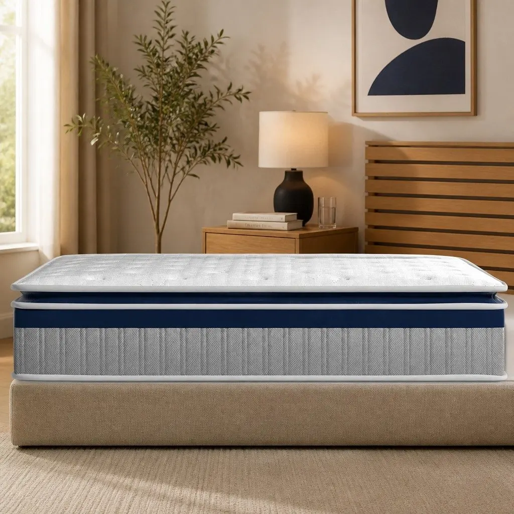 Single Pillow Top Spring Mattress 7-Zone Pocket Coil Support 32cm Thick Bed