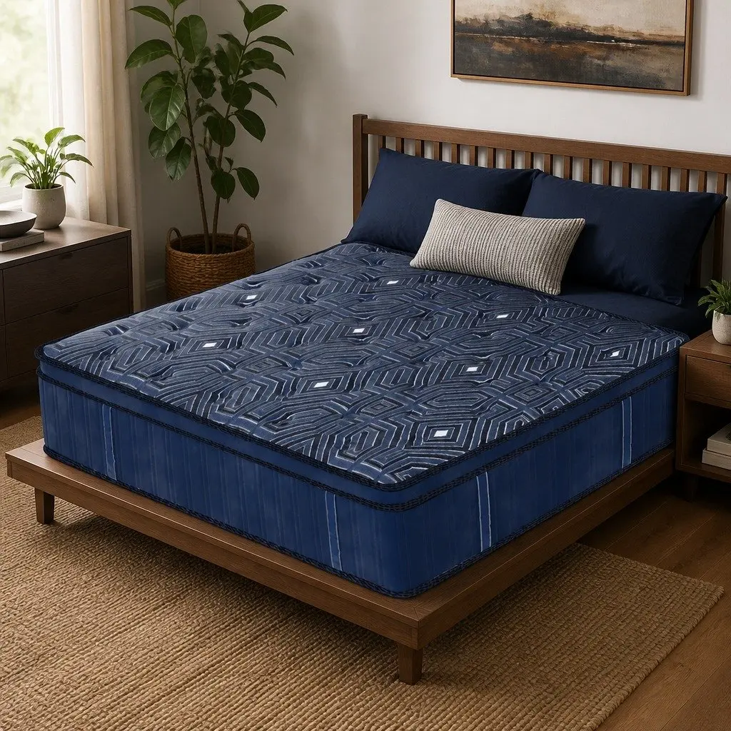 Double Spring Mattress Blue 30cm Euro Top Pocket Coil Support