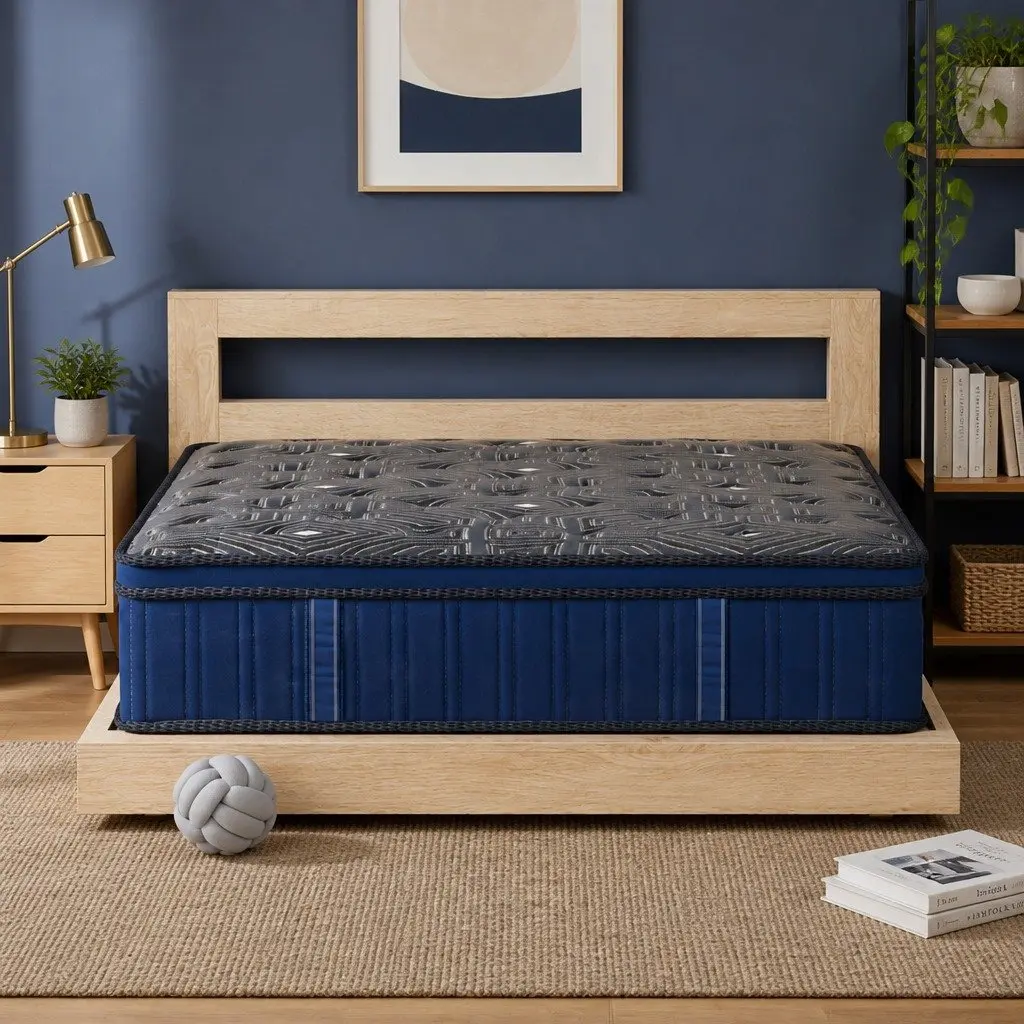 Double Spring Mattress Blue 30cm Euro Top Pocket Coil Support