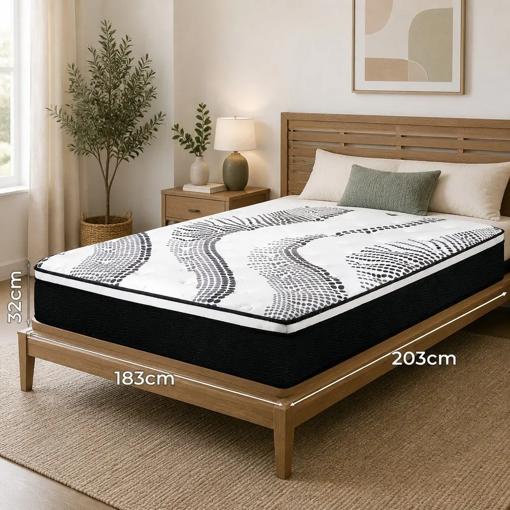 7 Zone Pocket Spring Mattress White and Black King Medium Firm Hybrid Foam Support Orthopedic