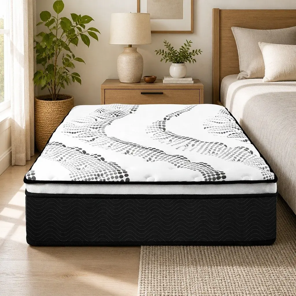 Pocket Spring Mattress White and Black Single Medium Firm Hybrid Breathable Sleep Support