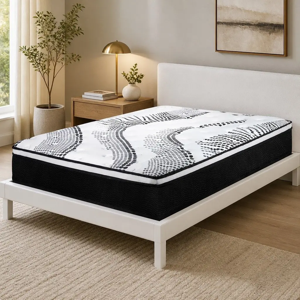 Pocket Spring Mattress White and Black Single Medium Firm Hybrid Breathable Sleep Support