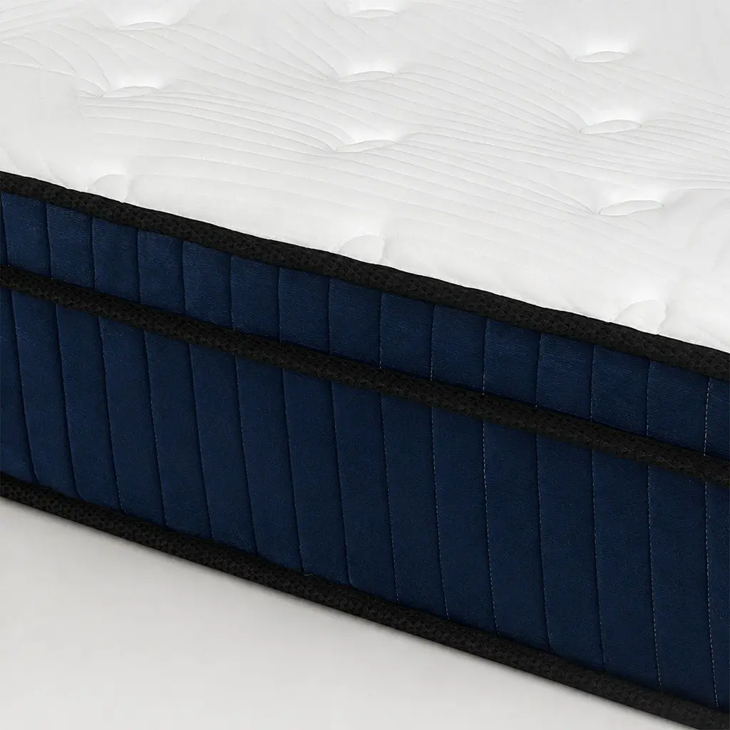 Double Mattress White and Blue Double 7 Zone Pocket Spring Medium Firm Hybrid Foam Support