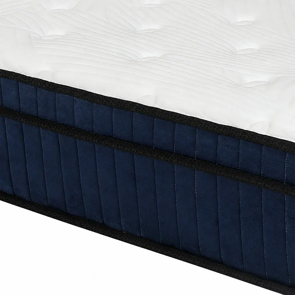 King Mattress White and Blue 203cm x 183cm Medium Firm 7 Zone Pocket Spring Hybrid Foam Support