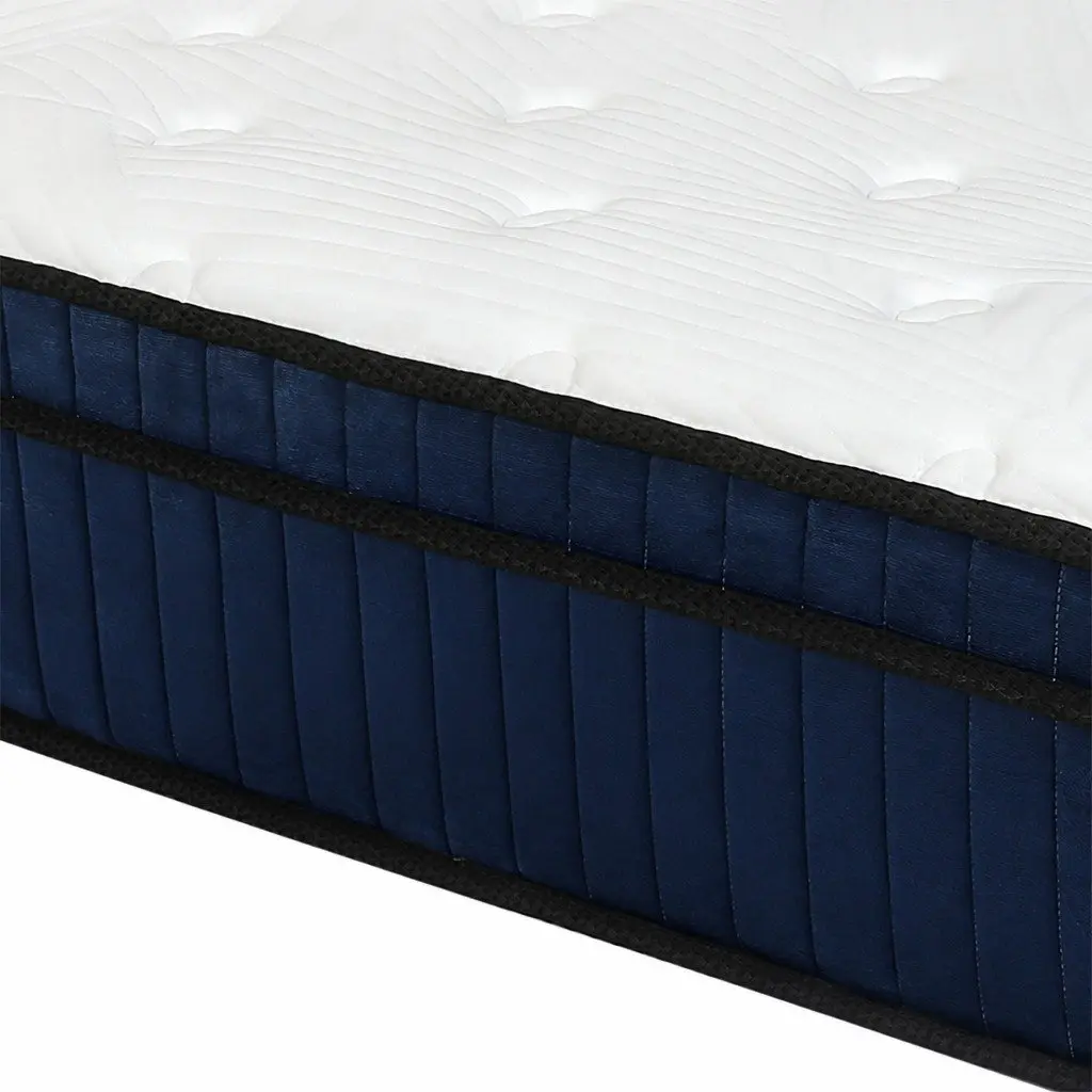 7 Zone Pocket Spring Mattress White and Blue Single Bed Hybrid Foam Orthopedic Support Medium Firm 34cm Profile