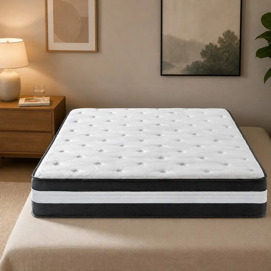 King Mattress Black White 25cm Medium Firm 5 Zone Pocket Spring Cooling Gel