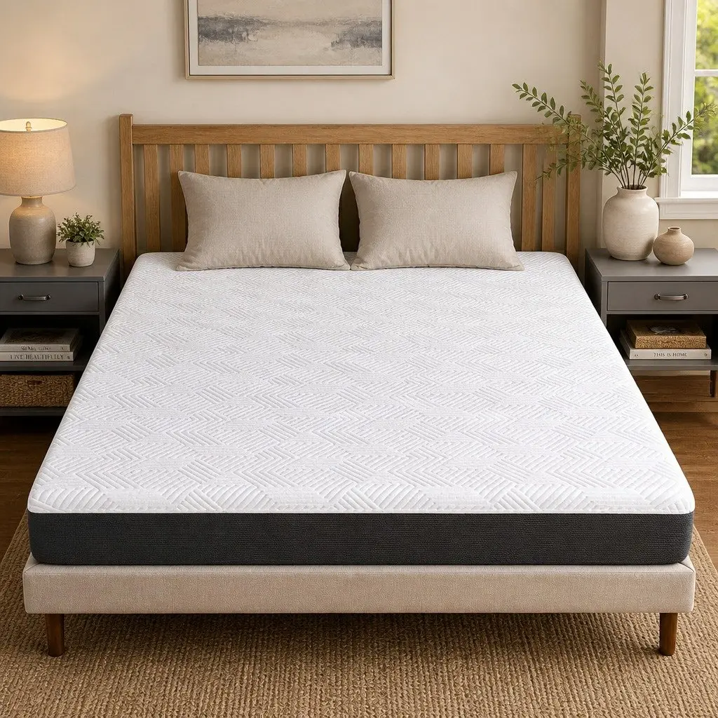 Gel Memory Foam Mattress Pad White 20 cm Breathable Cooling Hypoallergenic