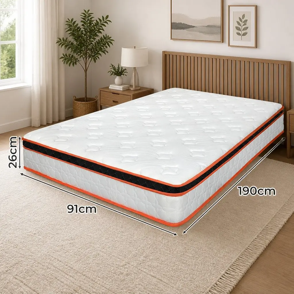 7 Zone Pocket Spring Mattress White Single Medium Firm Hybrid Foam Support Orthopedic