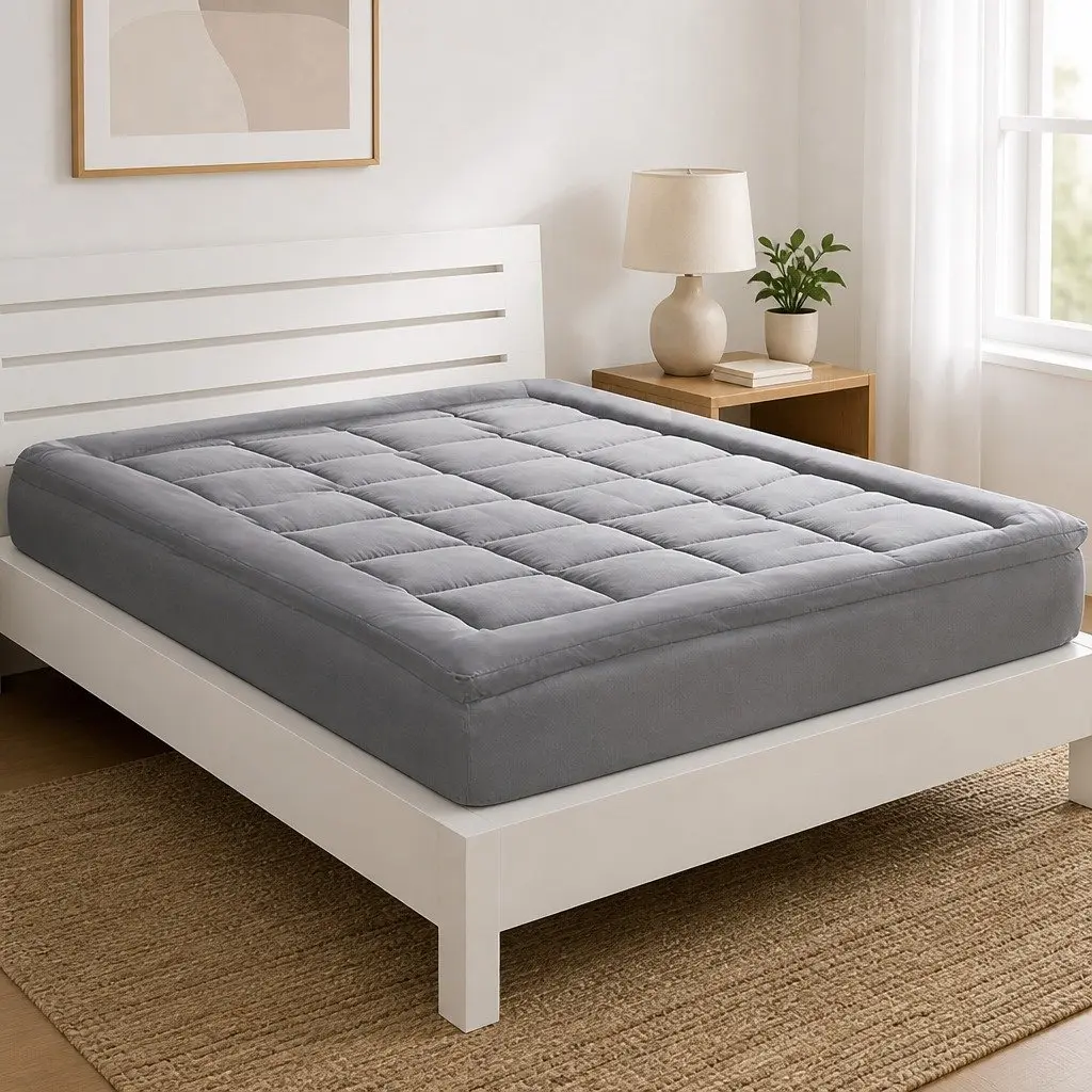 Mattress Topper Charcoal Double Bed Bamboo Charcoal Fibre Soft Cushion Fitted Elastic